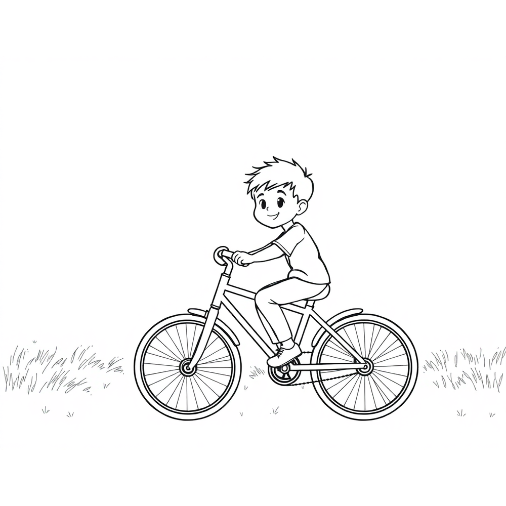 a boy on a bike coloring page outline to print