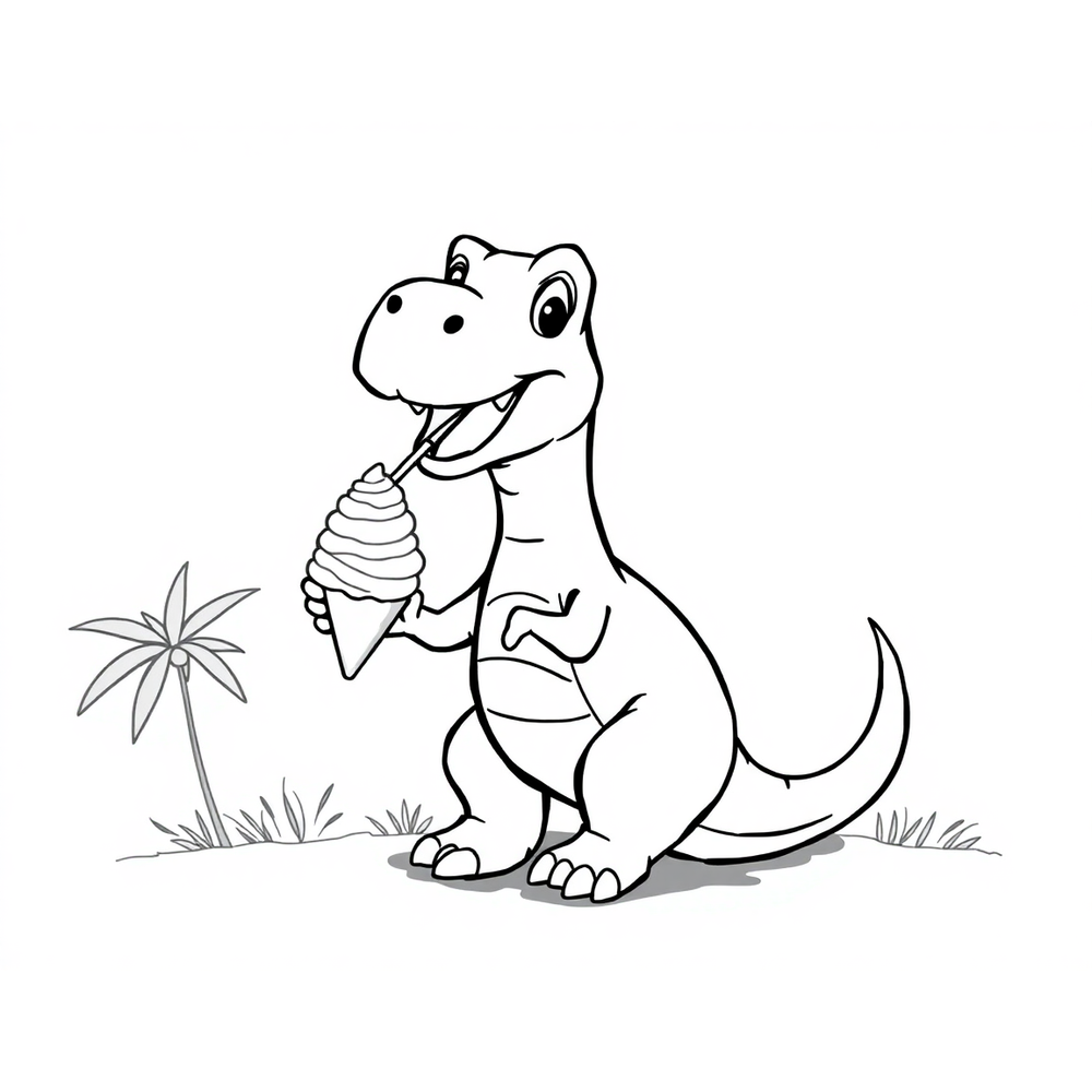 a dinosaur eating ice cream coloring page outline to print