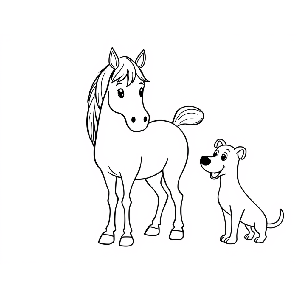 a horse and a dog coloring page outline to print
