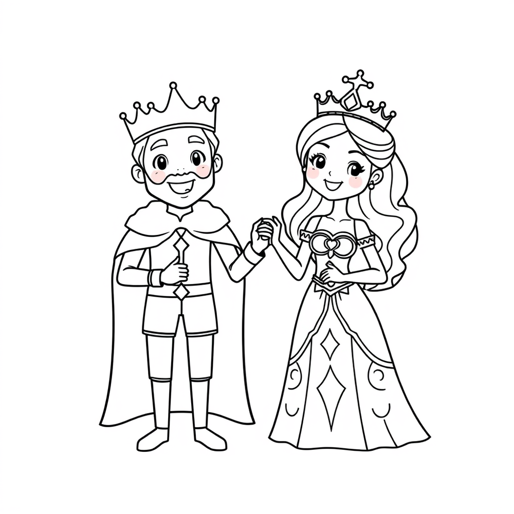 a king and a queen coloring page outline to print