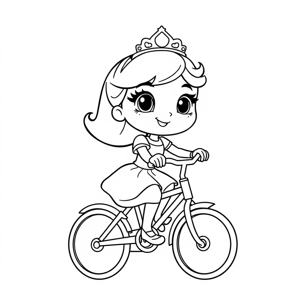 A princess riding a bicycle coloring page