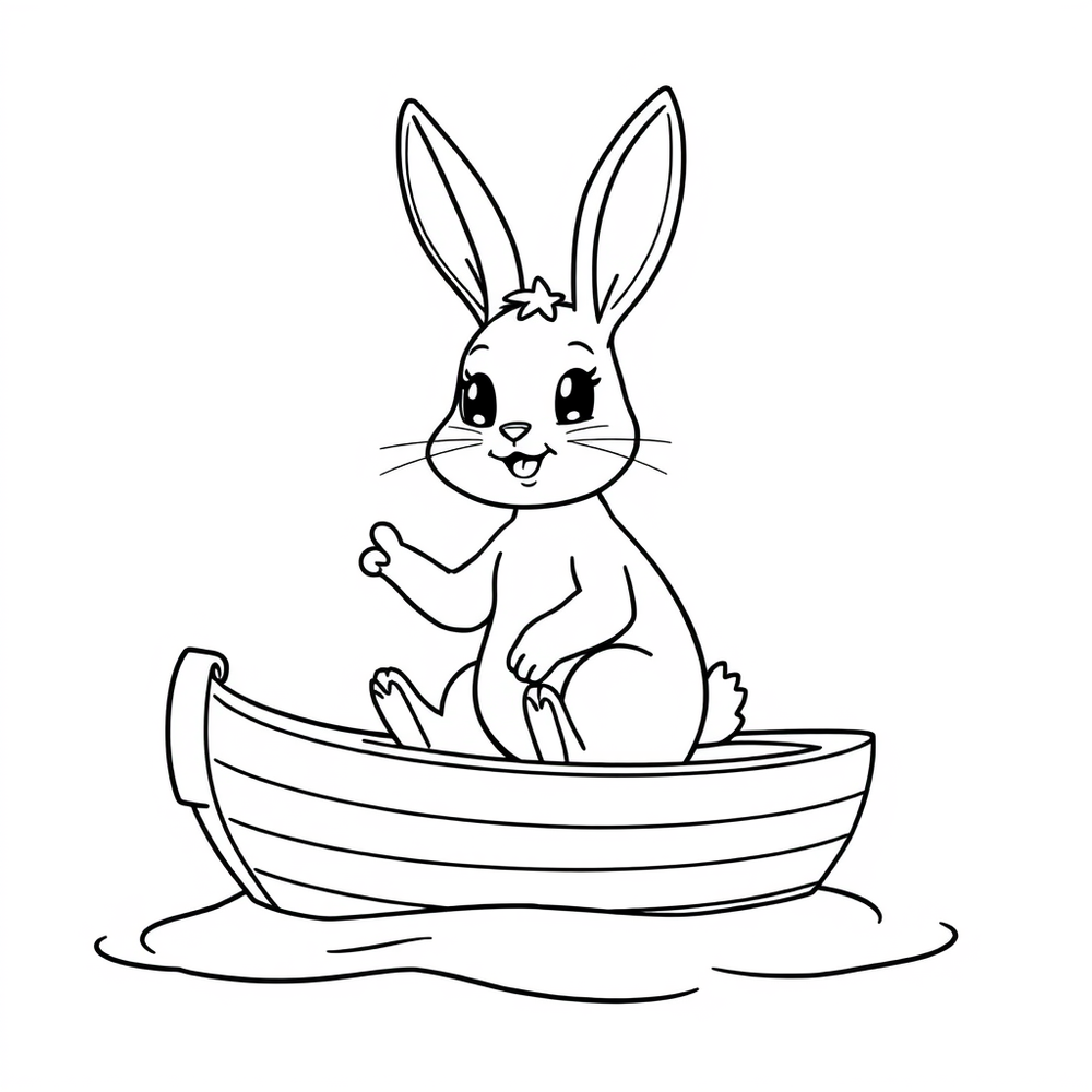 A rabbit on a boat coloring page outline to print
