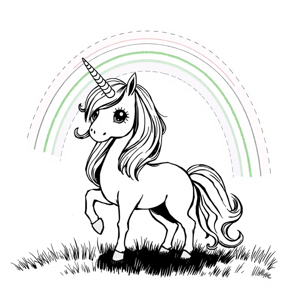 a rainbow and unicorn coloring page outline to print