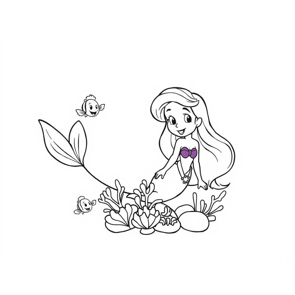 Ariel and fishes coloring page
