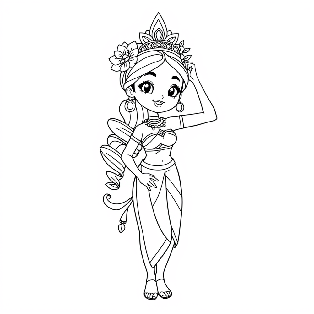 Balinese princess coloring page