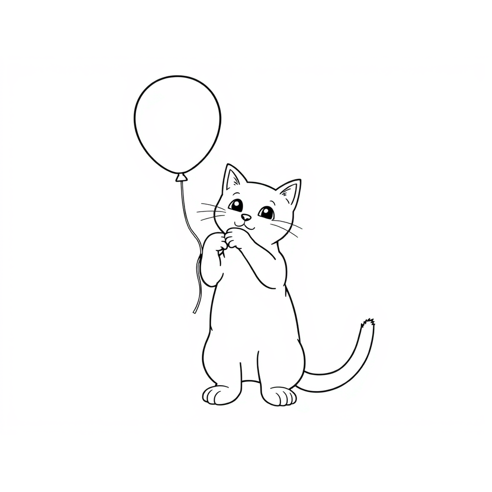 cat playing balloon coloring page