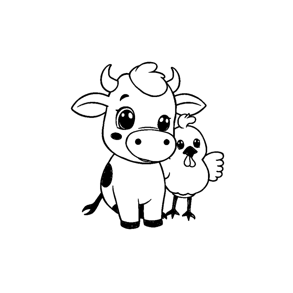 cow and chicken coloring page