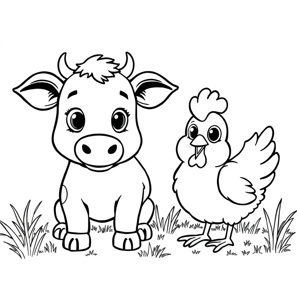 cow and chicken coloring page outline to print