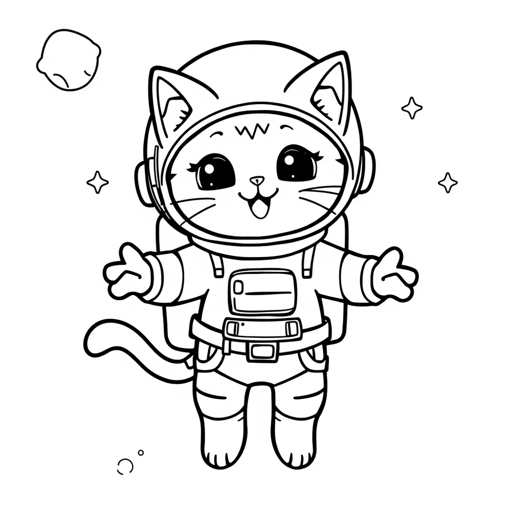Cute Astronaut Cat in Space coloring page