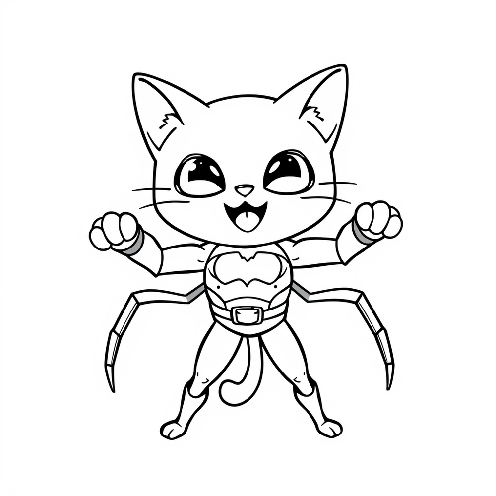 cute spider cat a superhero coloring page