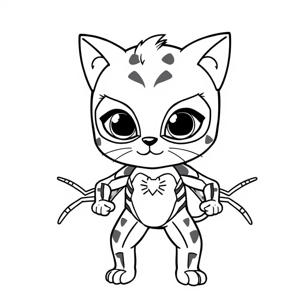 cute superhero baby spider-cat coloring page