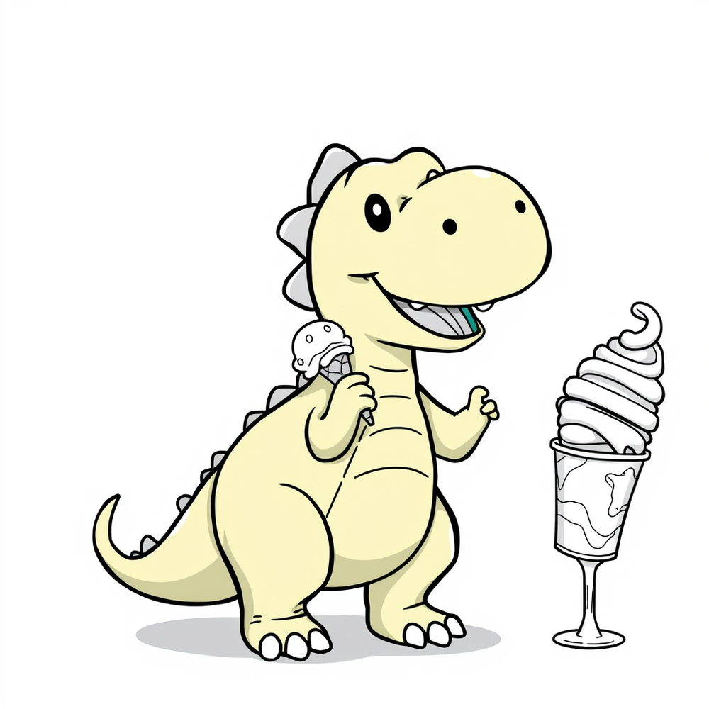 Dinozaur je lody coloring page outline to print