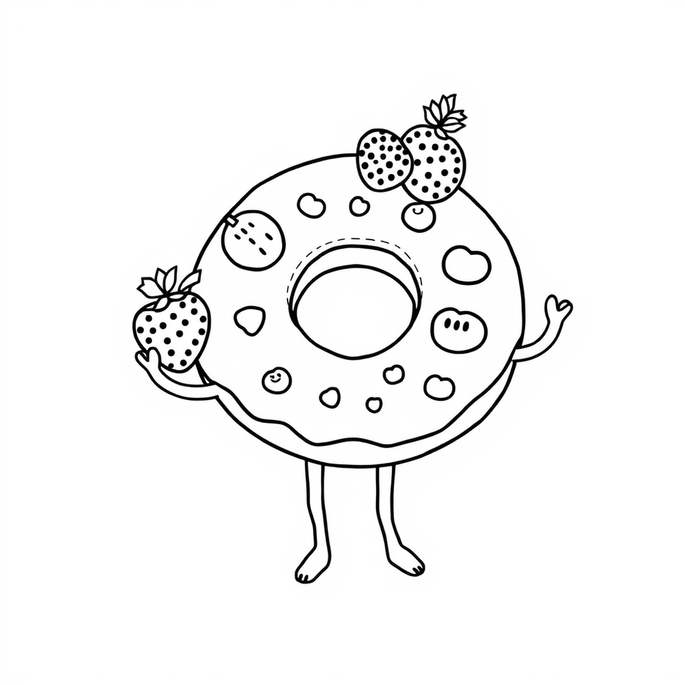 Donut with fruits on it coloring page