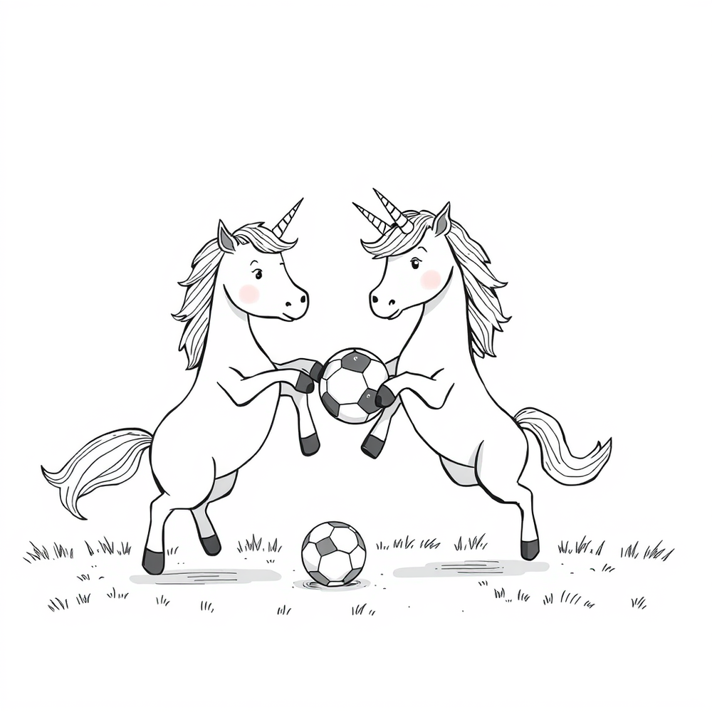 Dwa jednorożce grają w piłkę coloring page