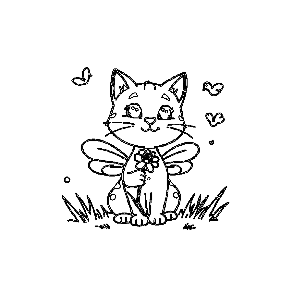 eine Katze mit Schmetterling und noch was? Ich habe gesag… coloring page