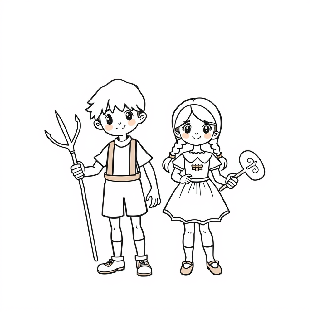 Jaś i Malgosia coloring page outline to print