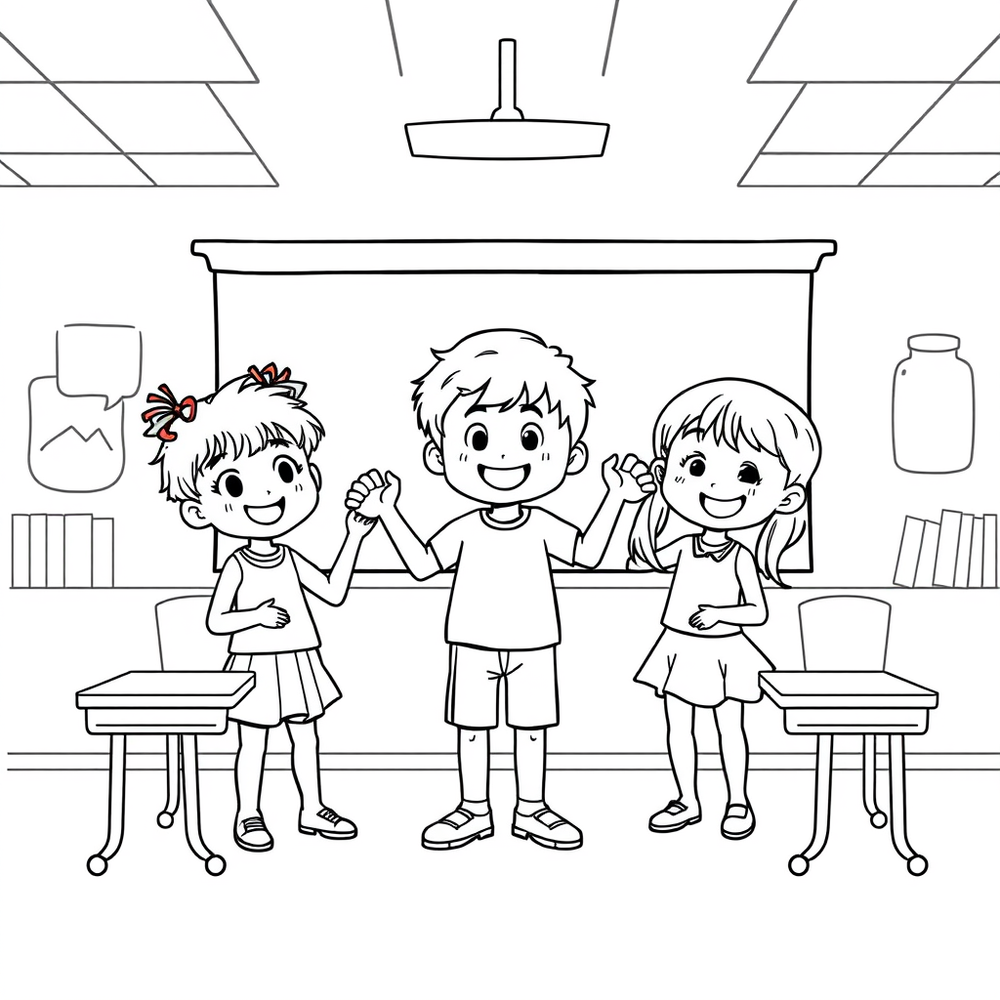 kids in the classroom coloring page outline to print
