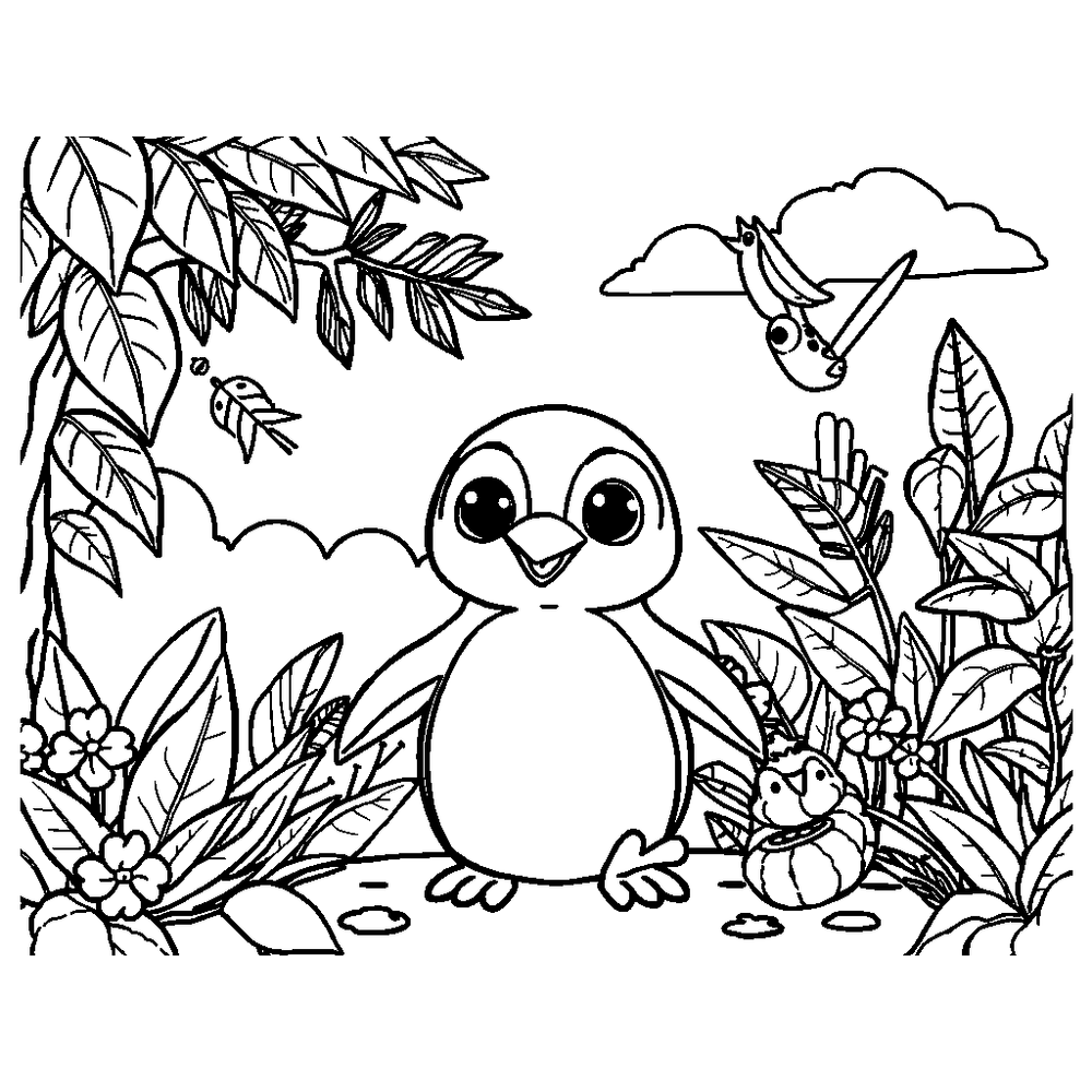 pinguin in the jungle coloring page outline to print
