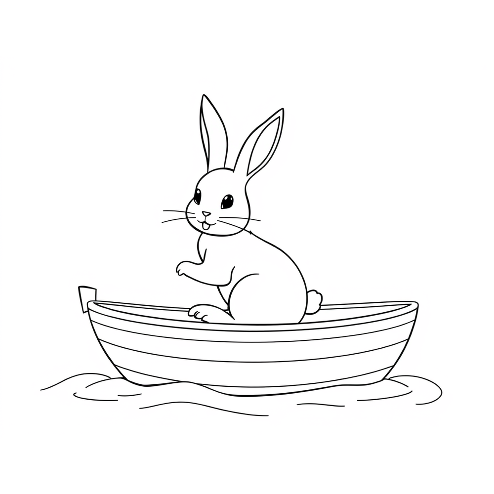 rabbit on a boat coloring page outline to print