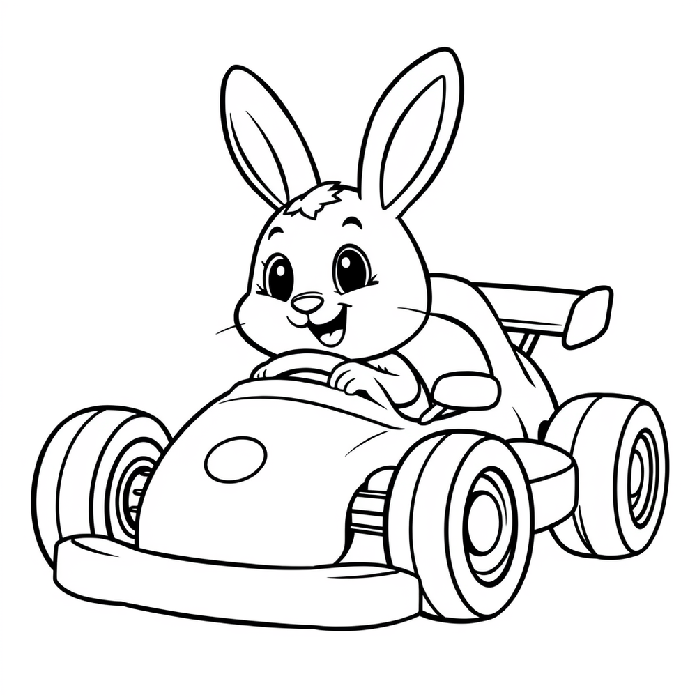 race car. with a bunny driving coloring page