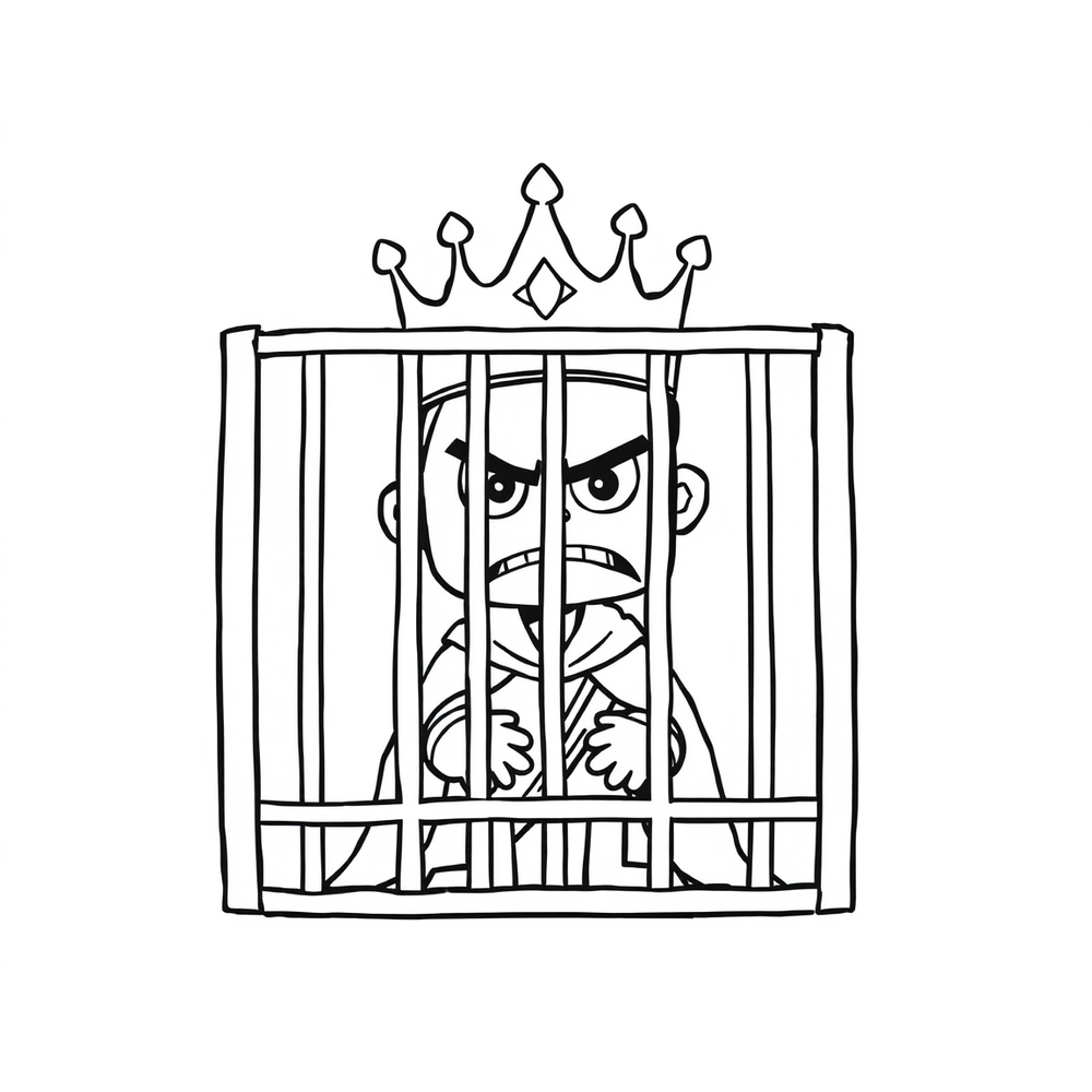 Sad and angry Prince in jail coloring page