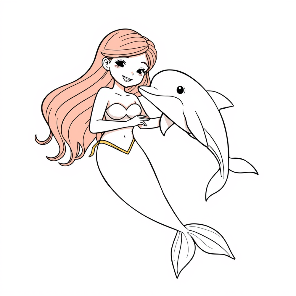 Syrenka i delfin coloring page