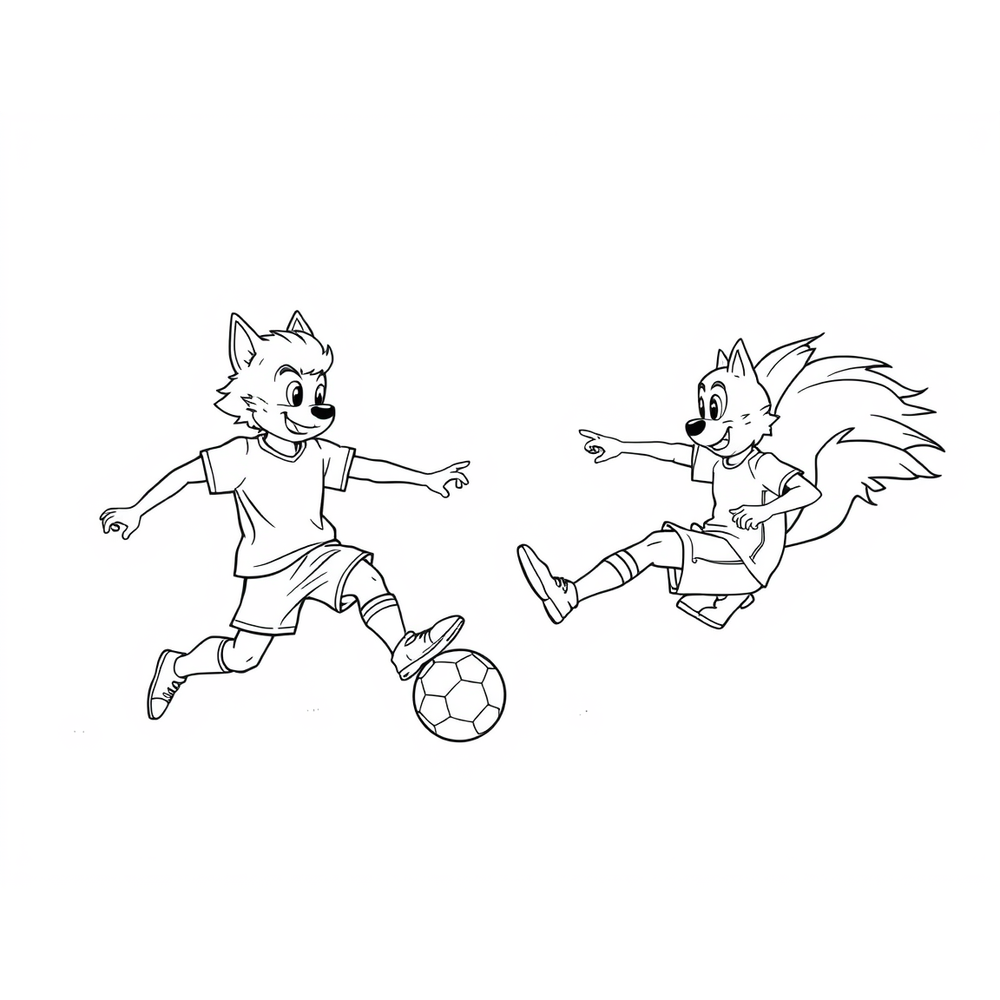 Tymek and Teo playing football coloring page