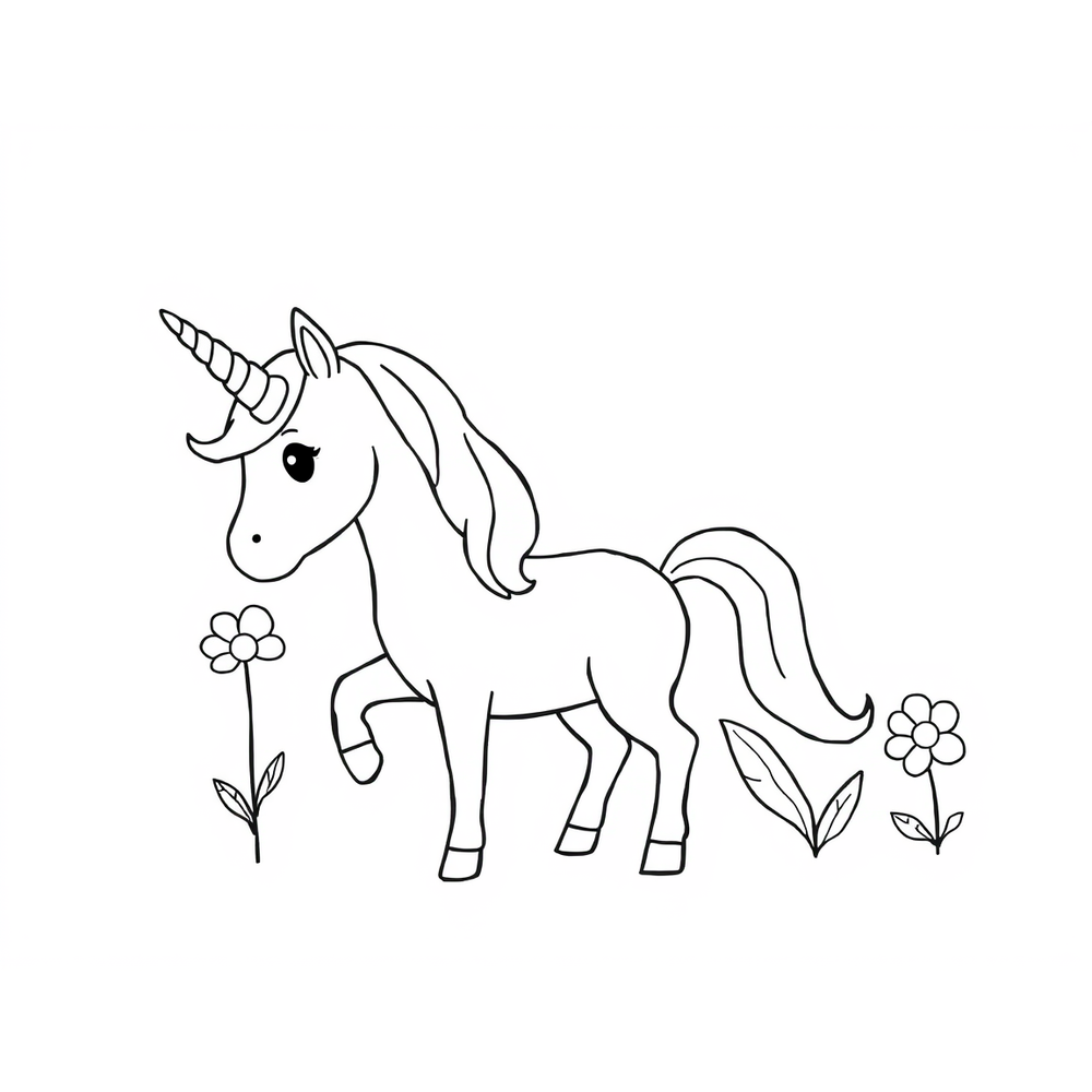 unicorn and flower coloring page outline to print