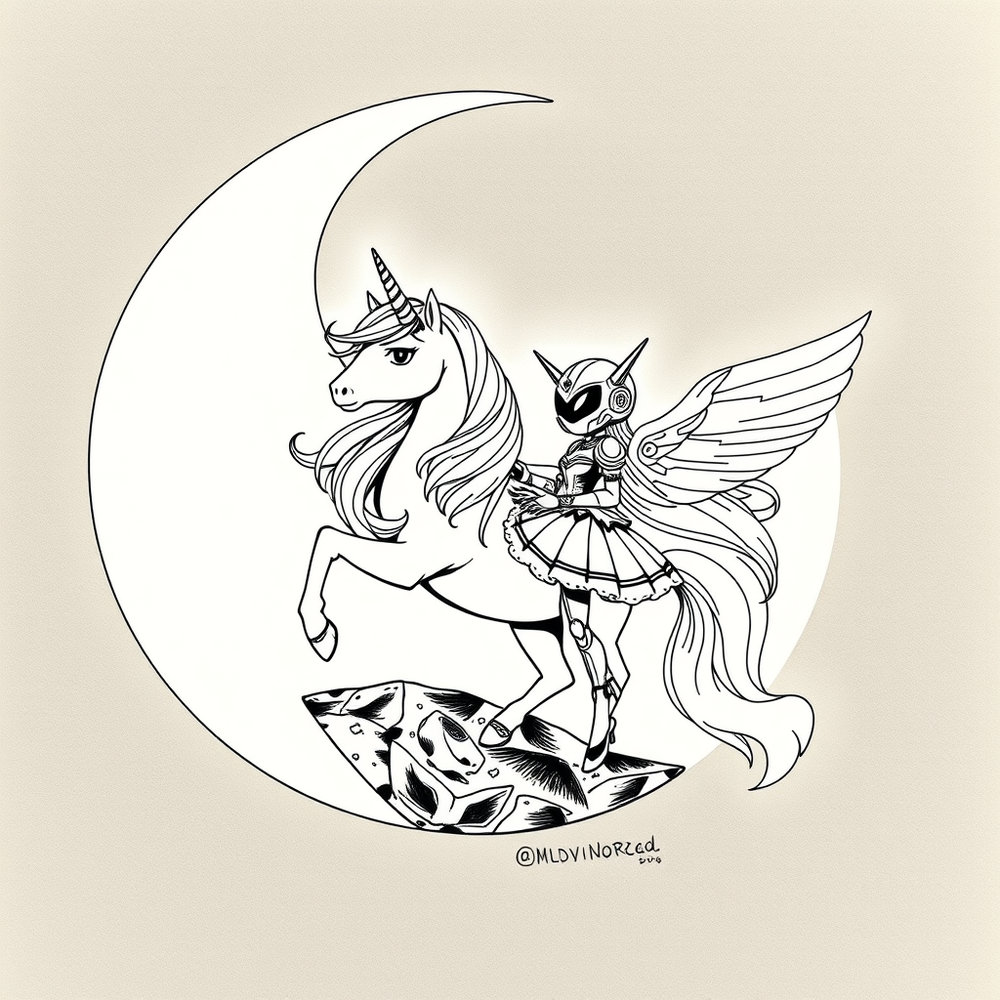 unicorn and robot princess on the moon coloring page