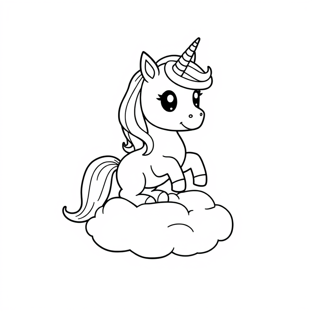 unicorn on a cloud coloring page outline to print