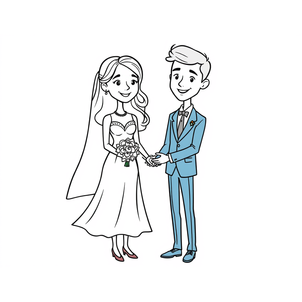 Women and men are getting married coloring page
